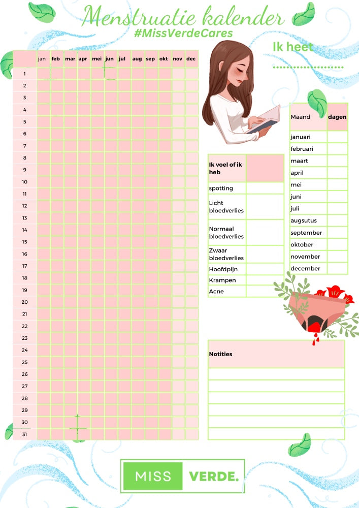 #MissVerdeCares Menstruatiekalender Nederlands