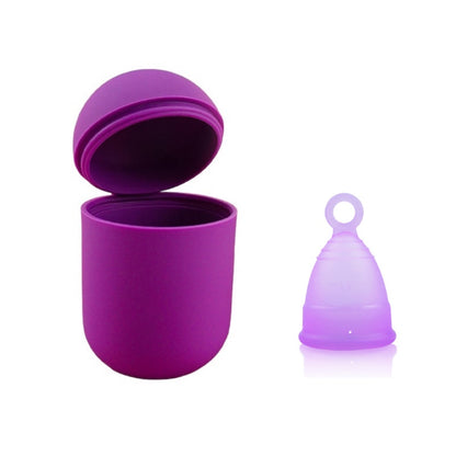 Vaso esterilizador y copa menstrual morado