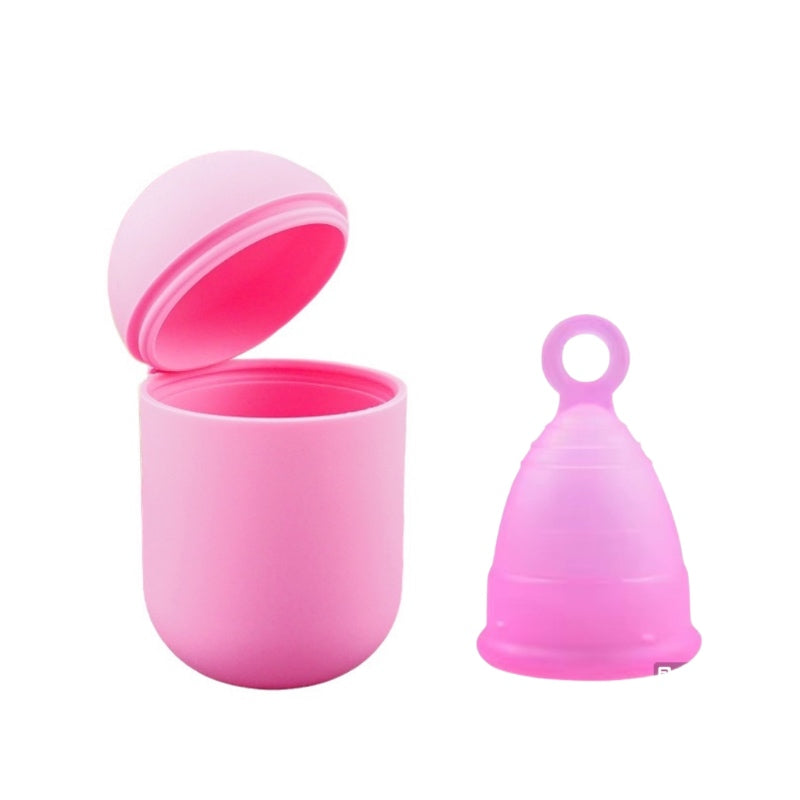 Vaso esterilizador y copa menstrual rosado