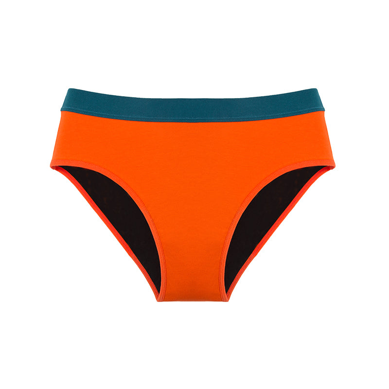 full view menstrual absorbent underwear for young girls and teens orange with grey