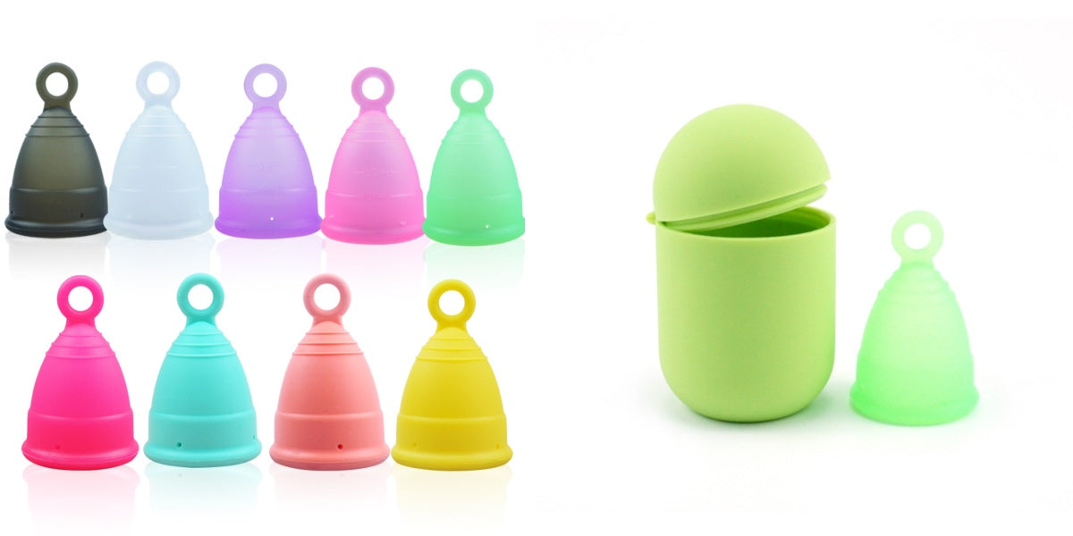 menstrual cups colours green peach pink Carry Cup steriliser