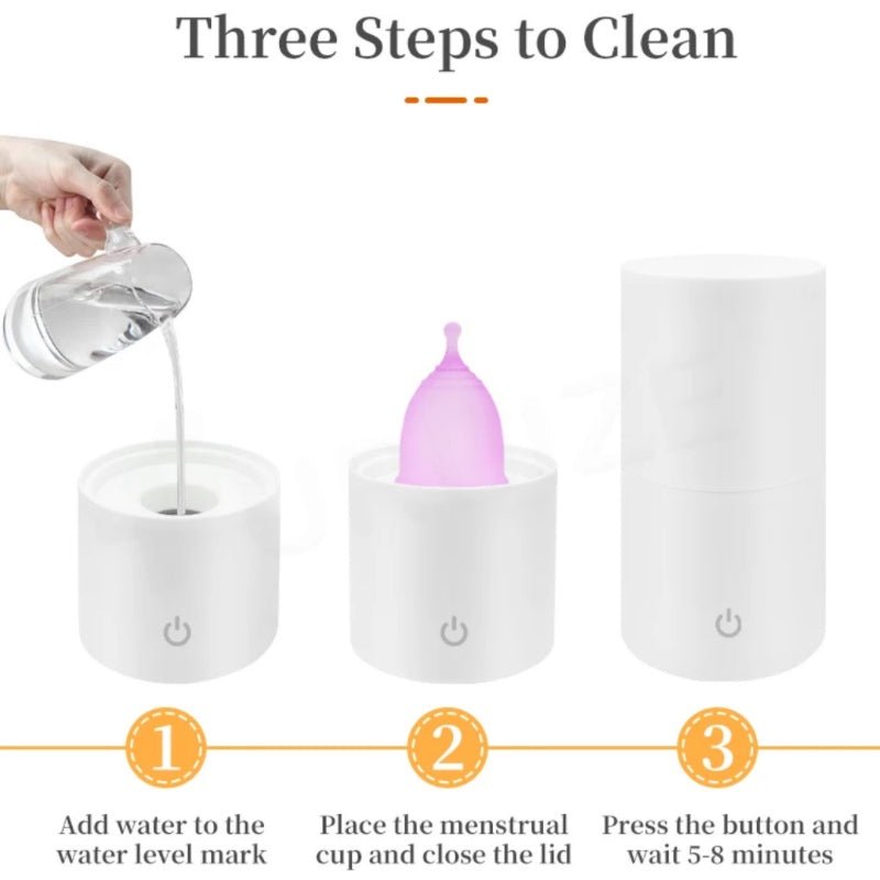 steam steriliser rechargeable menstrual cup clean 3 steps